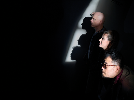 Robert Sellier, Vanessa Waldhart und Chulhyun Kim sind im Portrait fotografiert. Ihre Köpfe schlagen Schatten auf einen kleinen Lichtspalt.